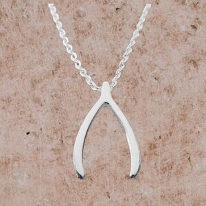 NWT Rhodium Plated Sterling Silver Wishbone Necklace 18" Good Luck Charm
